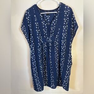 Coco & Carmen Dress‎ Embroidered Eyelet Blue White Pockets L/XL Casual